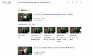 screenshot of a google search showing video results