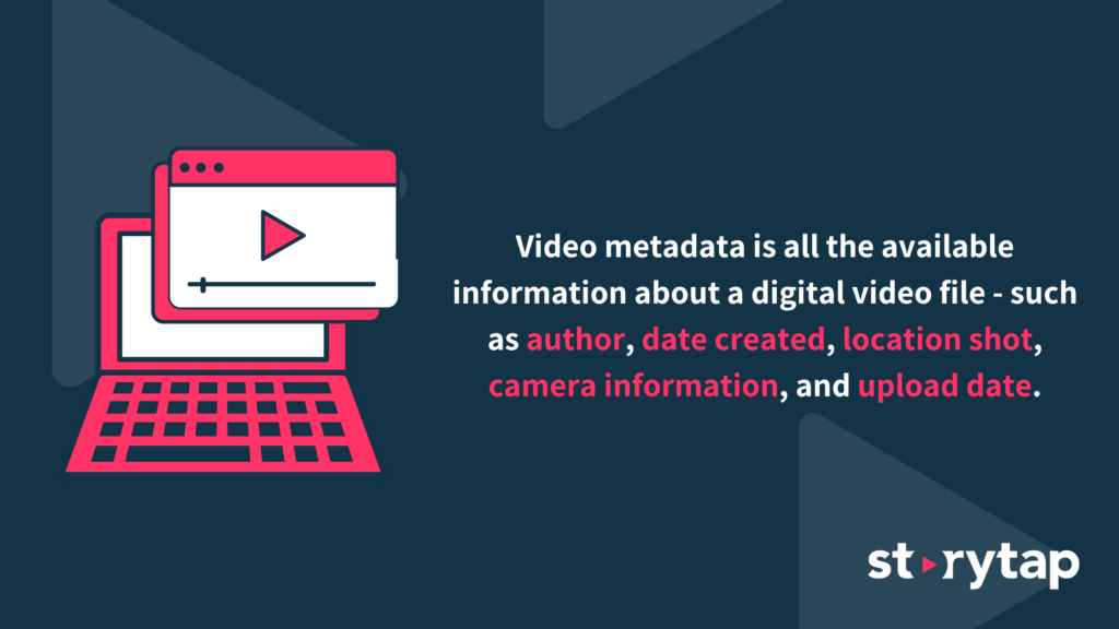 video metadata is all the available information about a digital video file - such as author, date created, location shot, camera information and upload date