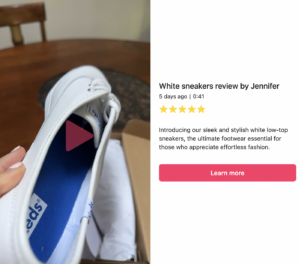 Screenshot of a white sneaker video review by Jennifer