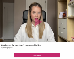 screenshot of a Veet video FAQ by Una