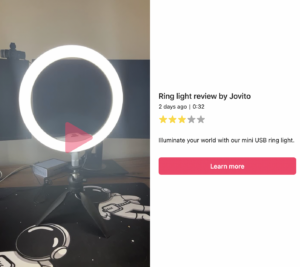 Screenshot of a video review of a ring light by Jovito