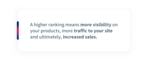 A higher ranking means more visibility on your products, more traffic to your site and ultimately, increased online sales. 