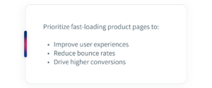 Prioritize fast-loading product pages to: Improve user experiences Reduce bounce rates Drive higher conversions