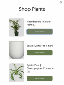 Shop the Look pop up showing the plant product featured in the video