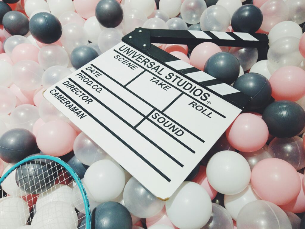 Clapperboard in balloons, for b-roll.